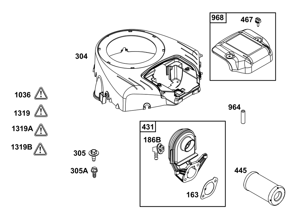 Blower Housing And Air Cleaner Group Diagram and Parts List for 40N777-0033-B5 400000 - 699999 Briggs and Stratton Engine